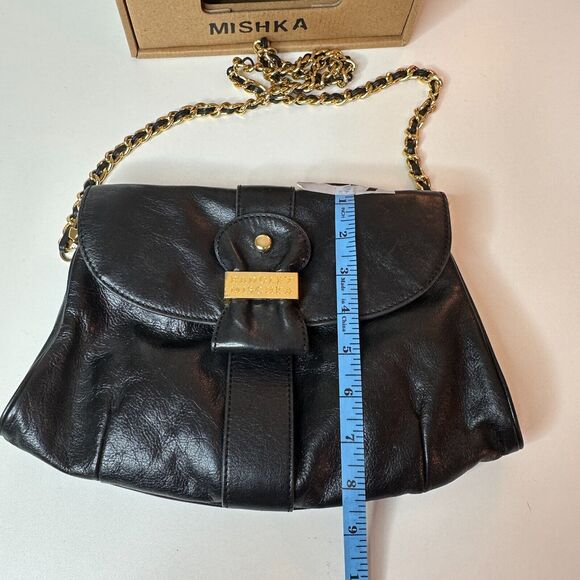 Badgley Mischka Black Leather Purse Detachable Chain Strap - Picture 15 of 16